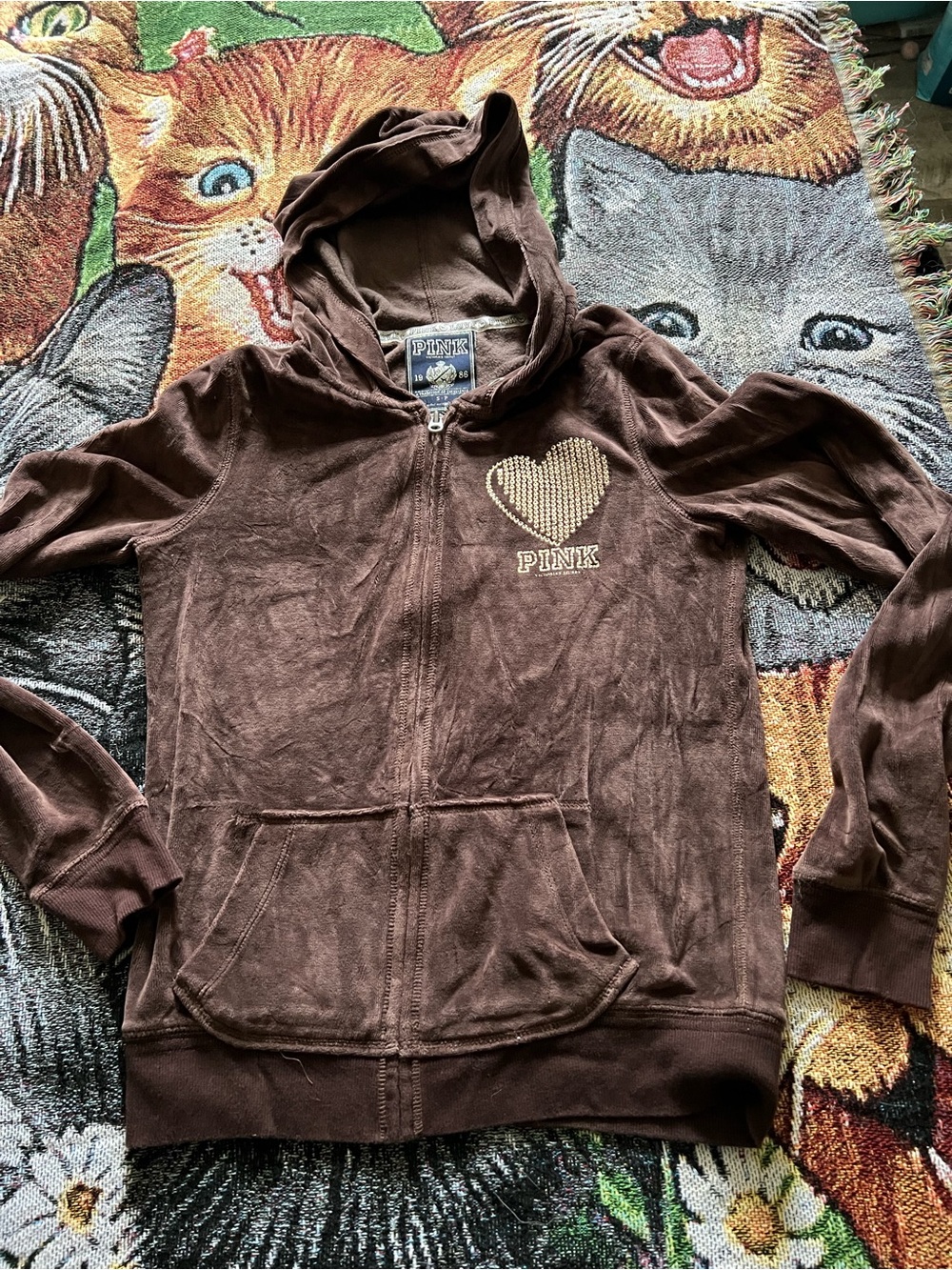 PINK Victoria's Secret Brown Zip Hoodie with Heart Logo